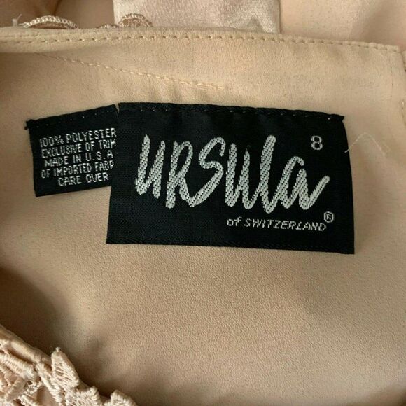 Vintage 80s Pleated Chiffon Midi Dress M Pink Embroidered Applique Satin Belt - Picture 11 of 11